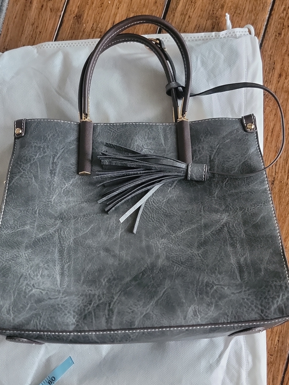 NWT Classic Grey Tote Bag with Tassel Accent